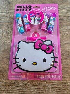 Hello Kitty 4pc Lip Balm Gift Set with Collectible Tin Girls Makeup Age 3 and Up